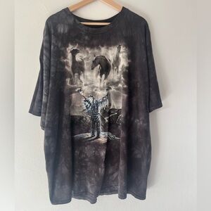 The Mountain Grey Tie Dye Native American & Horses Cotton Short Sleeve T-Shirt